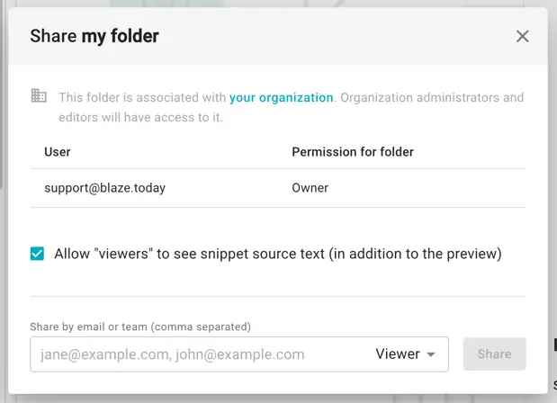 Share folder dialog